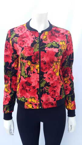 Casaca Bomber Flores Rojas Mujer